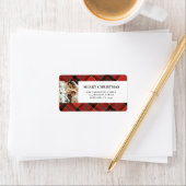 赤エレガントとモダン緑の格子模様のクリスマス ラベル (インサイチュ)