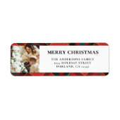 赤エレガントとモダン緑の格子模様のクリスマス ラベル (正面)