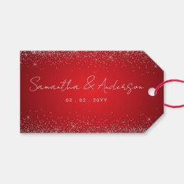 赤エレガントと小さな輝くテーマ結婚 ギフトタグ