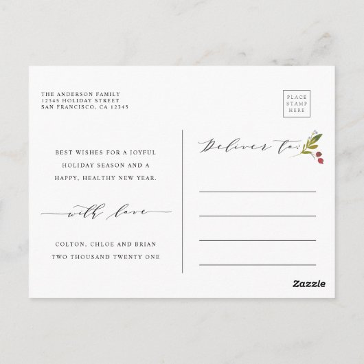 赤エレガントと明メリーるい3フォトホリデー ポストカード (裏面)