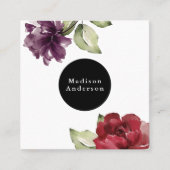 赤エレガントと梅の水彩フローラ スクエア名刺 (正面)