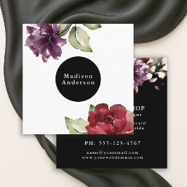 赤エレガントと梅の水彩フローラ スクエア名刺