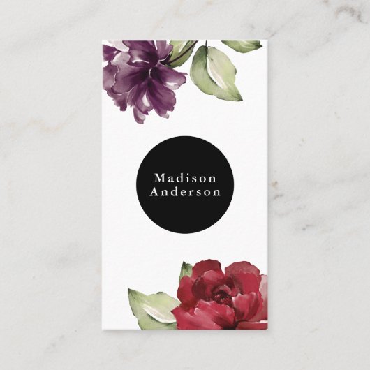 赤エレガントと梅の水彩フローラ 名刺 (正面)