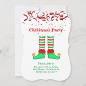 赤エレガントと白のクリスマス小妖精や小人 招待状 (正面)