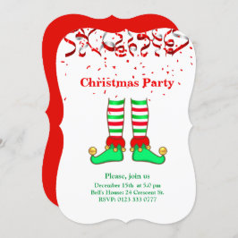 赤エレガントと白のクリスマス小妖精や小人 招待状