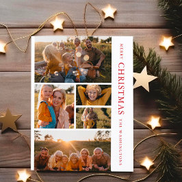 赤エレガントと白のクリスマス5写真コラージュInvi シーズンポストカード