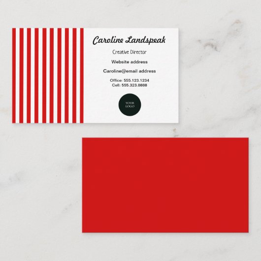 赤エレガントと白のストライプロゴ 名刺 (正面/裏面)