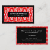 赤エレガントと白のゼブラパターン黒のアクセント 名刺 (正面/裏面)