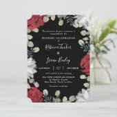 赤エレガントと白のフローラ緑の黒結婚色 招待状 (スタンド正面)