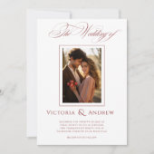 赤エレガントと白の結婚式招待状&写真 招待状 (正面)