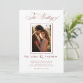 赤エレガントと白の結婚式招待状&写真 招待状 (スタンド正面)