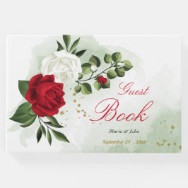 赤エレガントと白の花が緑結婚色 ゲストブック