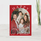 赤エレガントと白ハッピーバレンタインの家族写真 シーズンカード (正面)