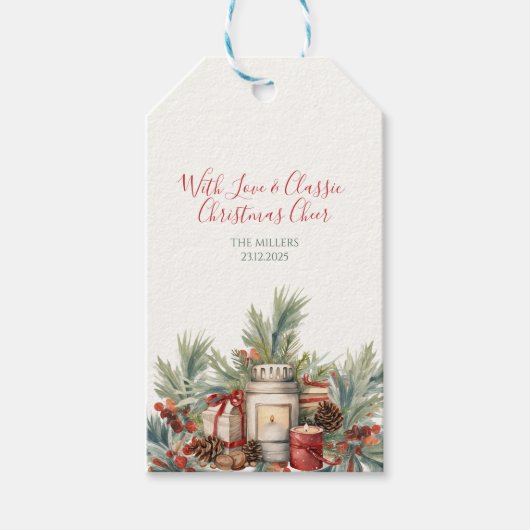 赤エレガントと緑のクリスマスギフトタグ ギフトタグ (正面)