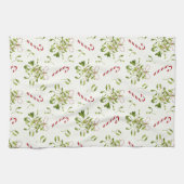 赤エレガントと緑のクリスマスグリーン キッチンタオル (横)