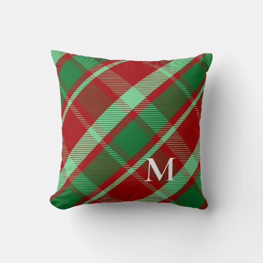 赤エレガントと緑のクリスマスプレイド クッション (正面)