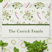 赤エレガントと緑のクリスマスボタニカル キッチンタオル (折り畳み)