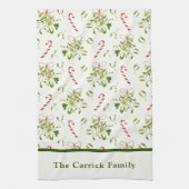 赤エレガントと緑のクリスマスボタニカル キッチンタオル (縦)