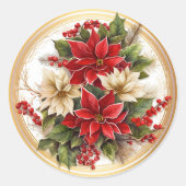 赤エレガントと緑のクリスマスボタニカル ラウンドシール (正面)