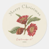 赤エレガントと緑のフローラクリスマスステッカー ラウンドシール (正面)