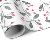 赤エレガントと緑のホリーブランチのクリスマスパターン ラッピングペーパー (ロールコーナー)
