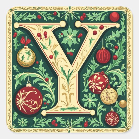 赤エレガントと緑の文字Y (金ゴールドトリム付) スクエアシール (正面)