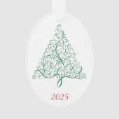 赤エレガントと緑の書道クリスマスツリー オーナメント (正面)