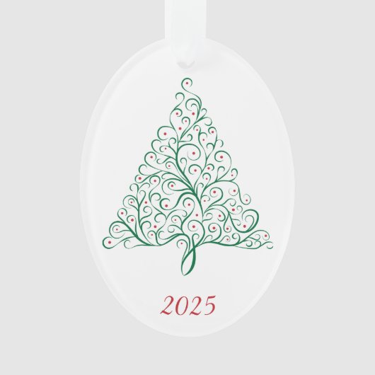 赤エレガントと緑の書道クリスマスツリー オーナメント (正面)