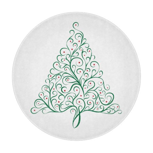 赤エレガントと緑の書道クリスマスツリー カッティングボード (正面)