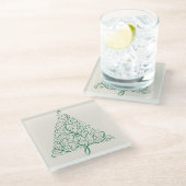 赤エレガントと緑の書道クリスマスツリー ガラスコースター (アングル)