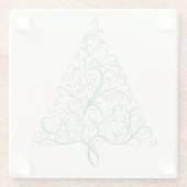 赤エレガントと緑の書道クリスマスツリー ガラスコースター (裏面)