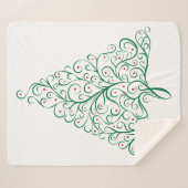 赤エレガントと緑の書道クリスマスツリー シェルパブランケット (正面(横))