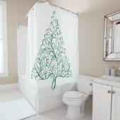 赤エレガントと緑の書道クリスマスツリー シャワーカーテン (インサイチュ)