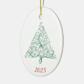 赤エレガントと緑の書道クリスマスツリー セラミックオーナメント (左)