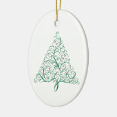 赤エレガントと緑の書道クリスマスツリー セラミックオーナメント (左)