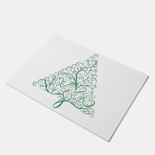 赤エレガントと緑の書道クリスマスツリー ドアマット (アングル)