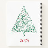 赤エレガントと緑の書道クリスマスツリー ノートブック (裏面)