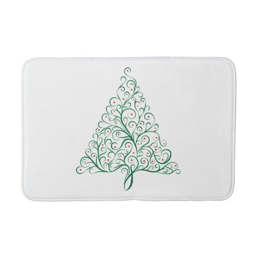 赤エレガントと緑の書道クリスマスツリー バスマット (正面)