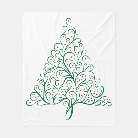 赤エレガントと緑の書道クリスマスツリー フリースブランケット (正面)
