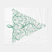 赤エレガントと緑の書道クリスマスツリー フリースブランケット (正面(横))