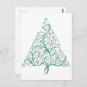 赤エレガントと緑の書道クリスマスツリー ポストカード (正面/裏面)