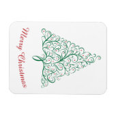 赤エレガントと緑の書道クリスマスツリー マグネット (横)