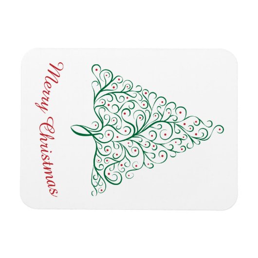 赤エレガントと緑の書道クリスマスツリー マグネット (横)