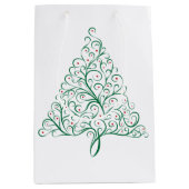 赤エレガントと緑の書道クリスマスツリー ミディアムペーパーバッグ (正面)