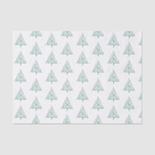 赤エレガントと緑の書道クリスマスツリー 薄葉紙 (正面)