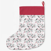 赤エレガントと緑の水の色ホリーブランチ ラージクリスマスストッキング (裏面)