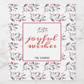 赤エレガントと緑の水カラーのホリー葉 ワインラベル (シングルラベル)