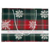 赤エレガントと緑の雪片の格子模様 ラージペーパーバッグ (裏面)