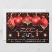 赤エレガントと金ゴールドが大晦日 招待状 (正面)