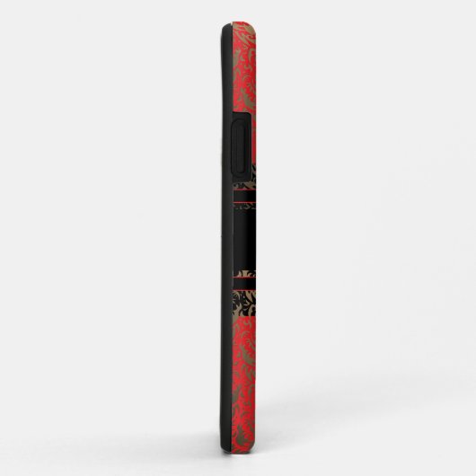 赤エレガントと金ゴールドきらめくダマスク名前をカスタムする Case-Mate iPhoneケース (裏面/右)